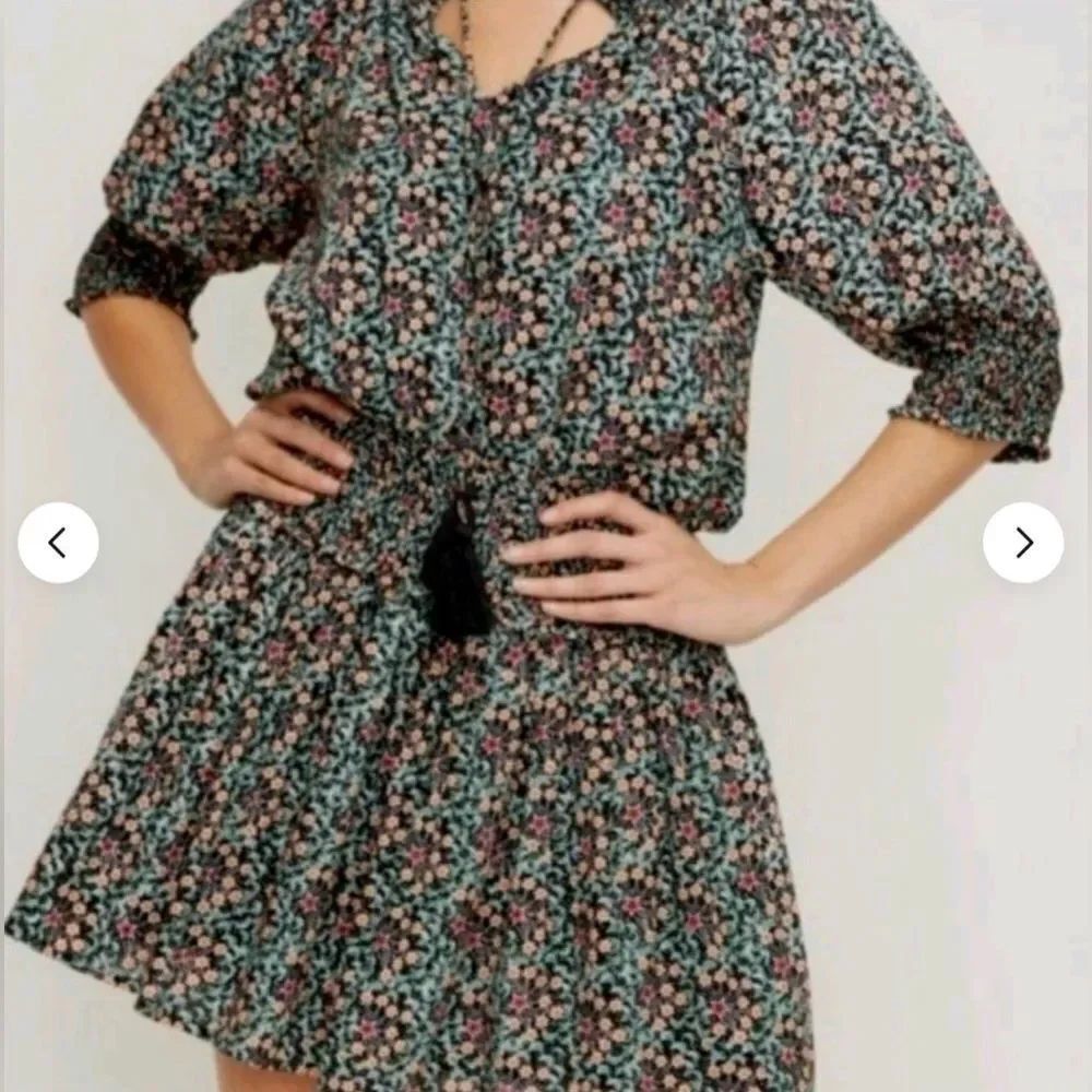 Roller Rabbit Womens Mini Dress Sz S Boho Smocked Celestial Casual Cotton Linen